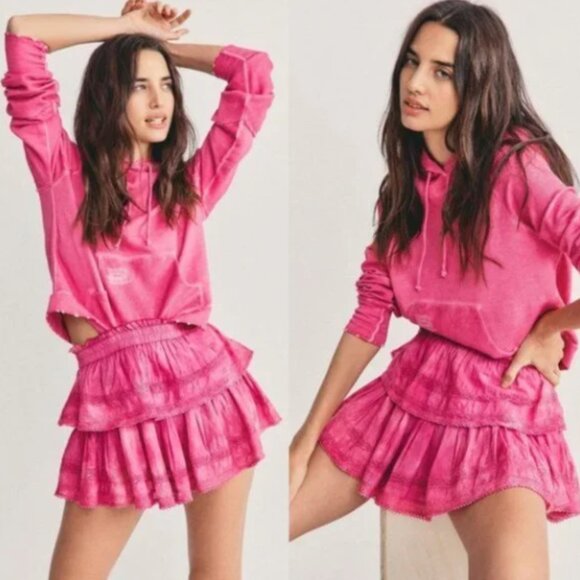 Dresses & Skirts - NEW LoveShack Fancy Ruffle Mini Skirt in Bordeaux Hand Dye Size XS